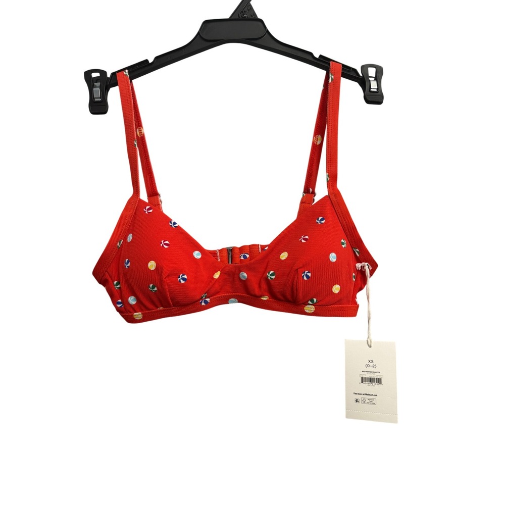 Free Assembly Women Red Beach Ball Print Bralette Bikini Top XS Resort Vacation